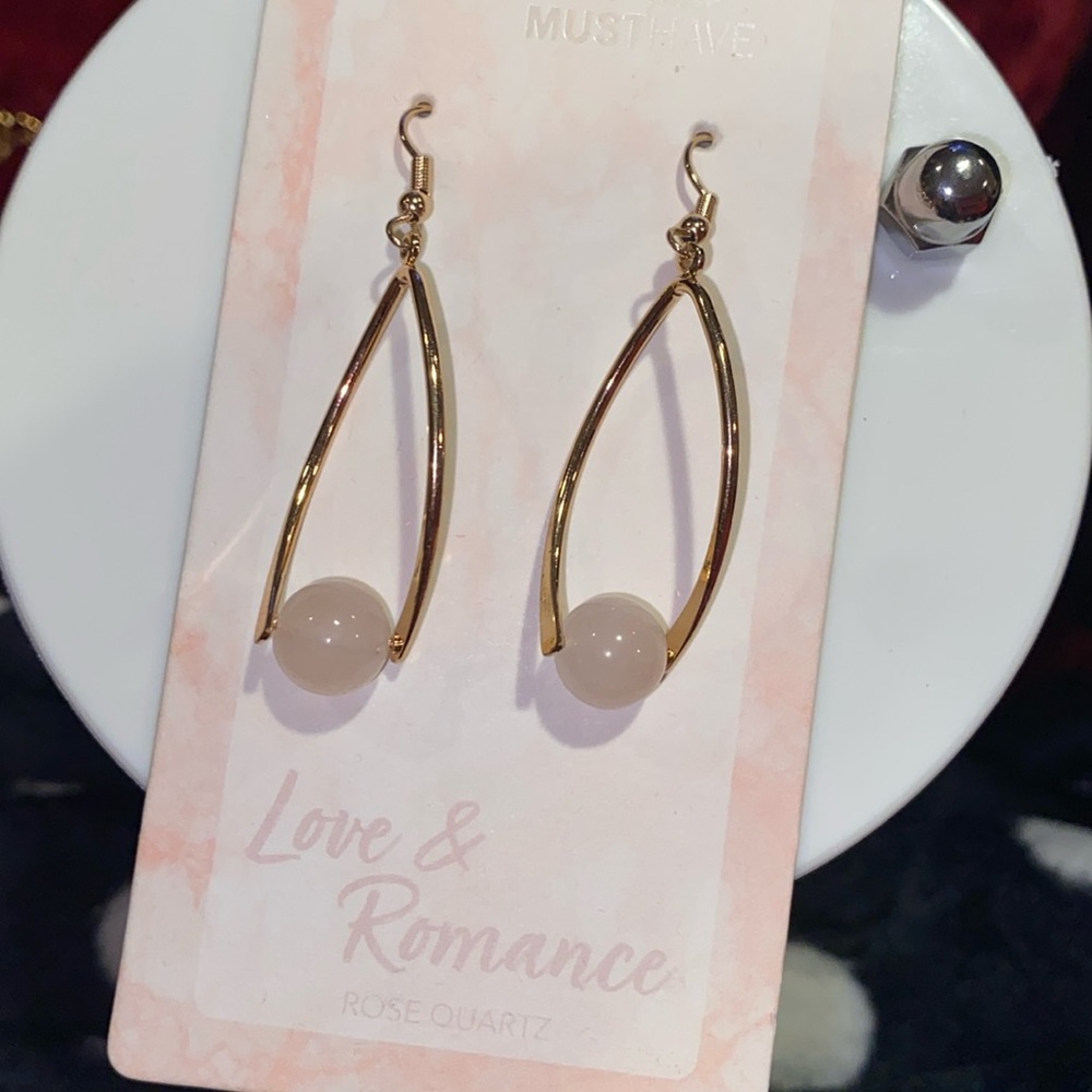 Rose Quartz Drop Ball Earrings